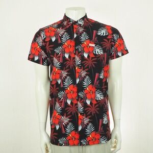 New Retro Rifle Suppressed Hawaiian Button Down Shirt Mens Small Black Floral